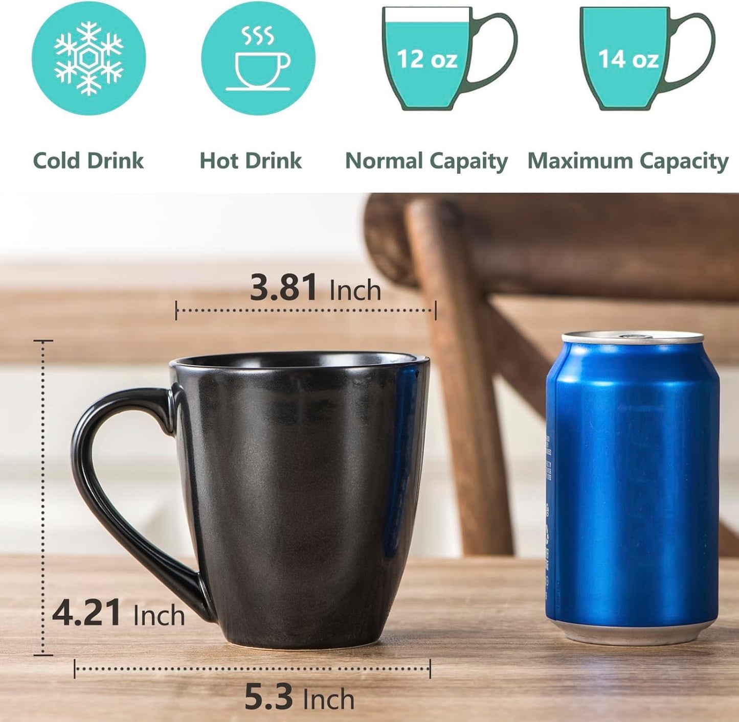 vicrays Coffee Mug Set, 12 Ounce, Ceramic Mug for Men, Women, Unique Glazed Mugs with Handle for