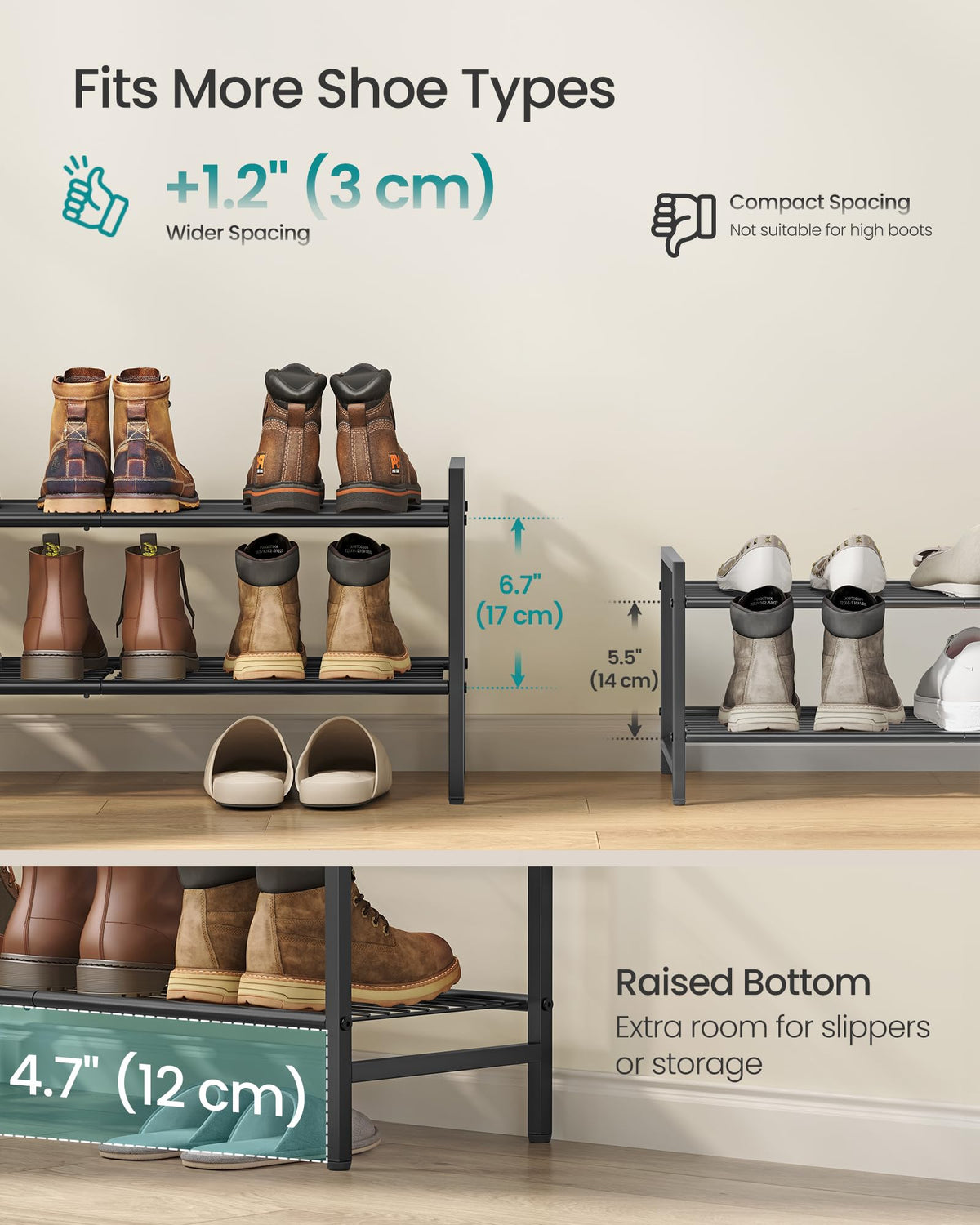SONGMICS Metal Shoe Rack, Free Standing Shoe Organizer for Entryway Closet Garage Small Spaces