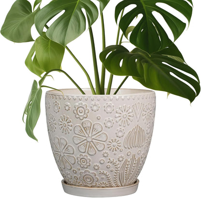 Ceramic Planter 8 Inch Plant Pot with Drainage Hole and Saucer Ceramic Pots for Indoor Plants