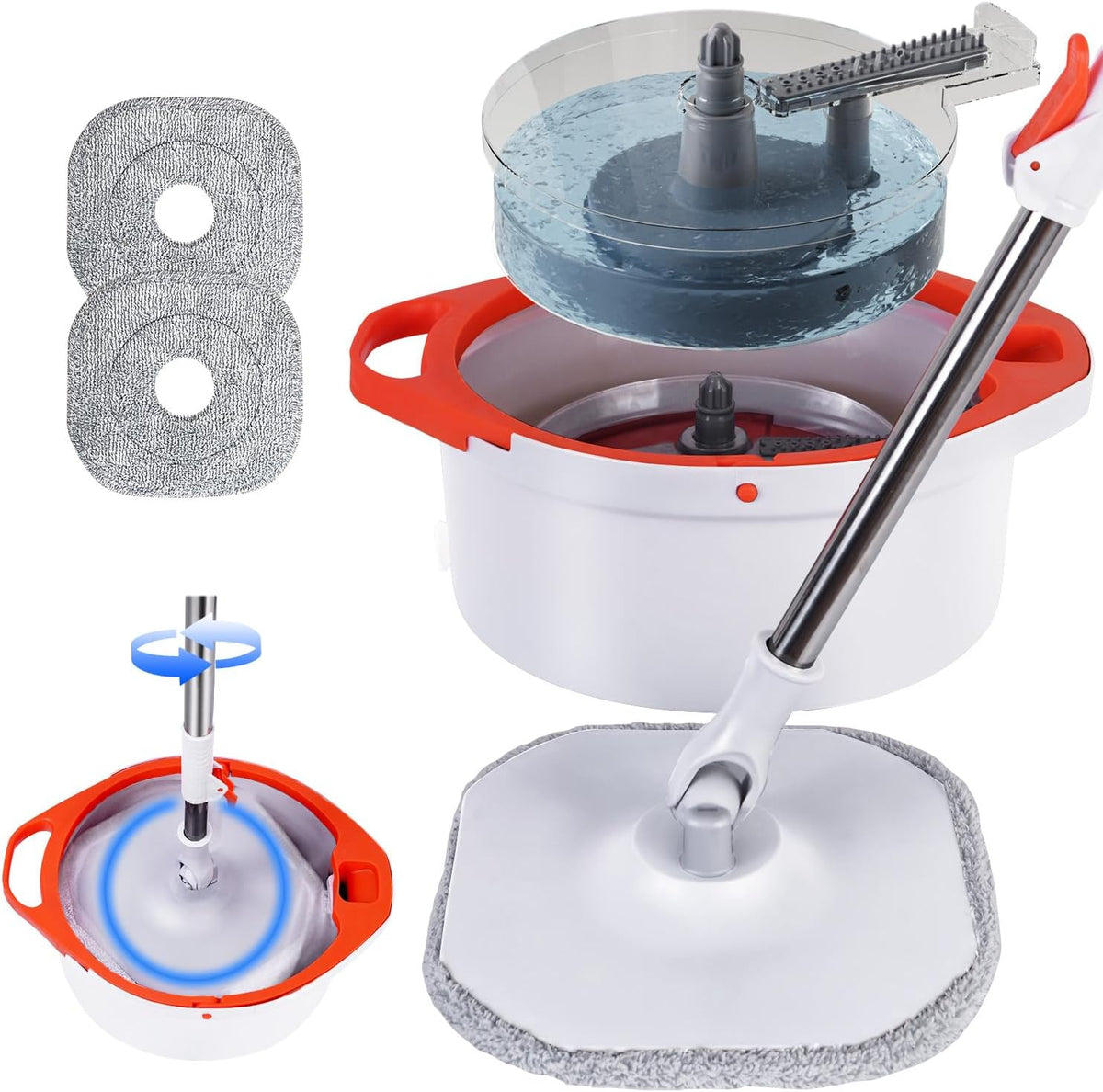 Spin Mop and Bucket Set with Separate Dirty and Clean Water,360° Spin Mop and Bucket System with