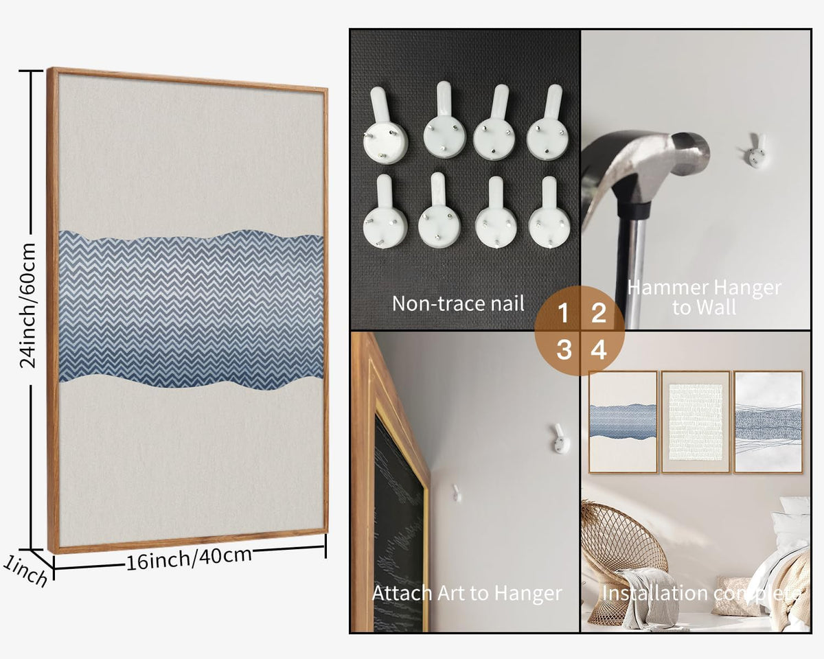 SIGNINART Large Abstract Framed Canvas Wall Art Set of 3, Minimalist Boho Line Art Prints, Modern