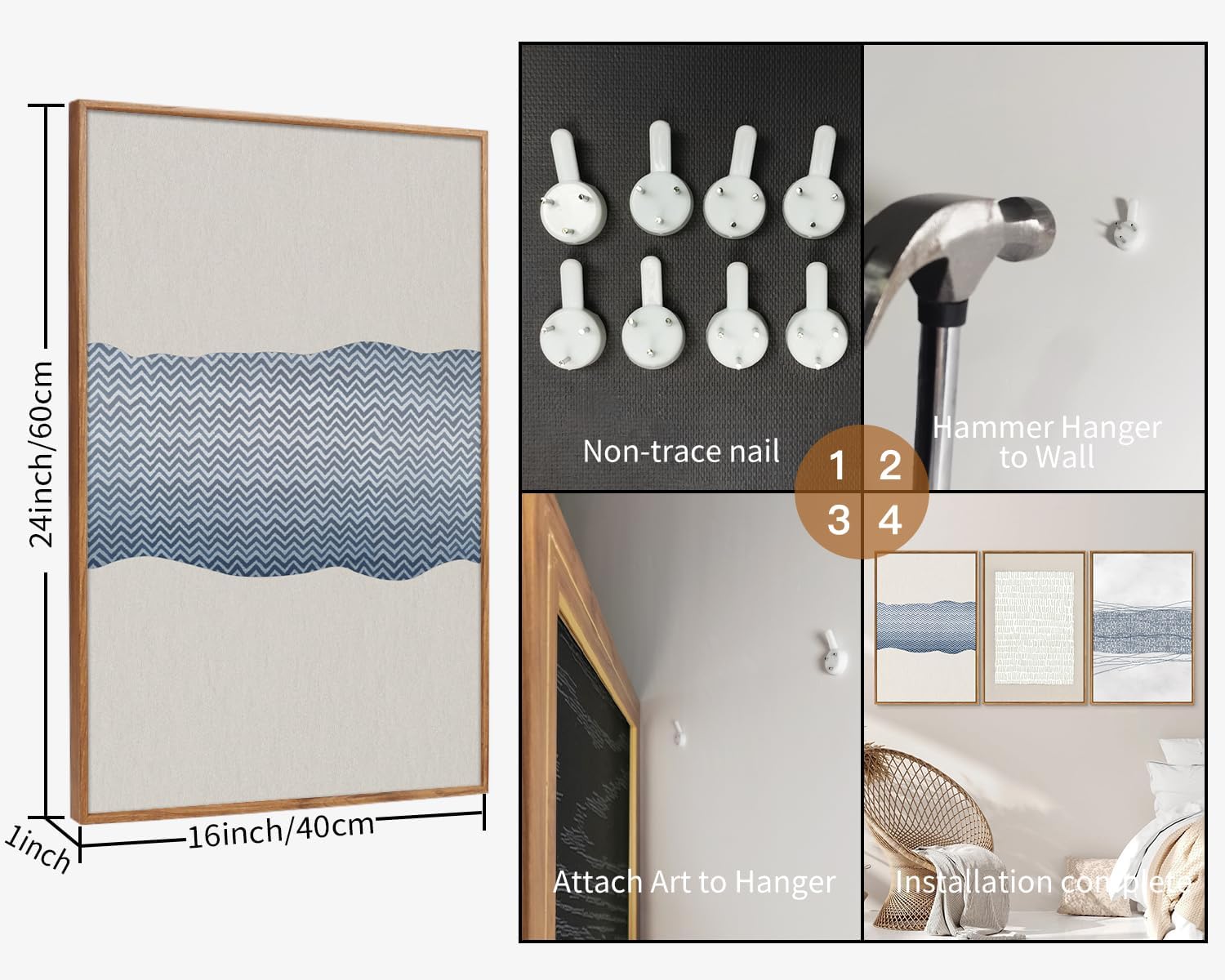 SIGNINART Large Abstract Framed Canvas Wall Art Set of 3, Minimalist Boho Line Art Prints, Modern