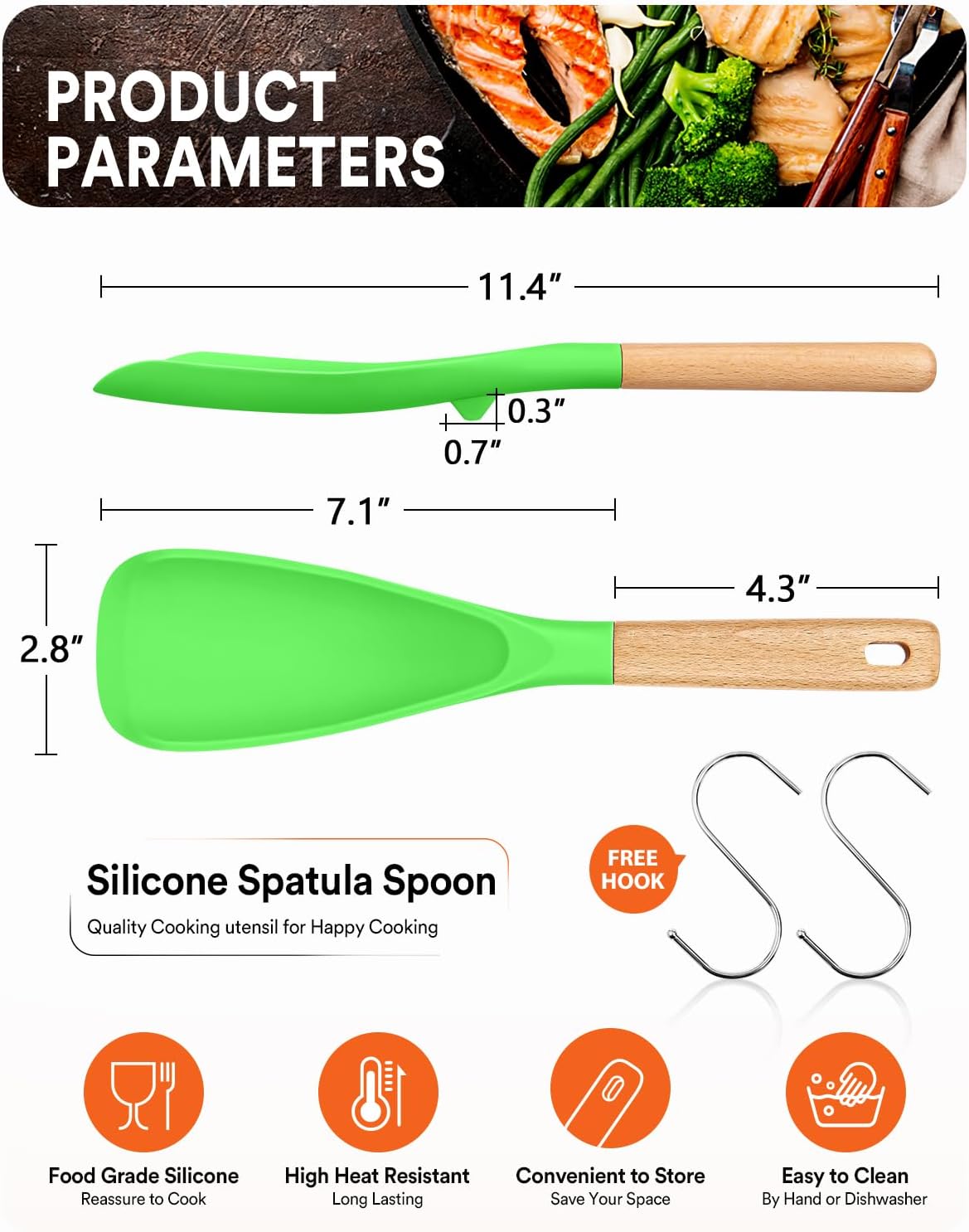Cooking Spoon for Nonstick Cookwares, Great for Cooking and Serving Sturdy BPA-Free Matte Silicone