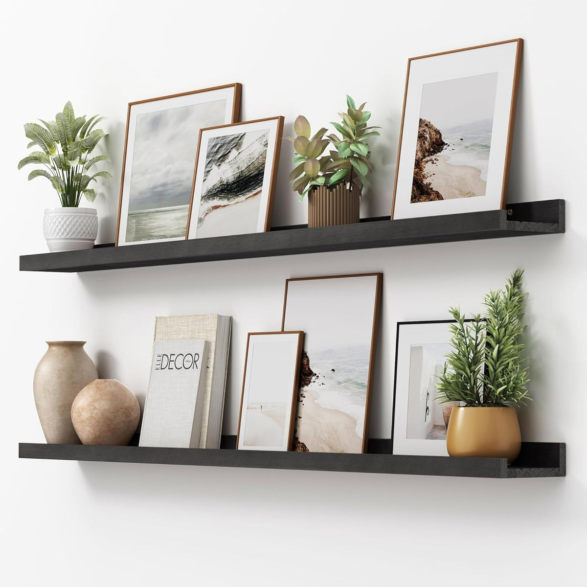 Picture Ledge Shelf, Floating Shelves Set of 2, Solid Pine Wood 55'' Long Large Nursery Book