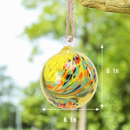 VCUTEKA Hanging Garden Gazing Ball, Hand-Blown Glass Witch Ball for Outdoor Garden Décor, 6" Yellow