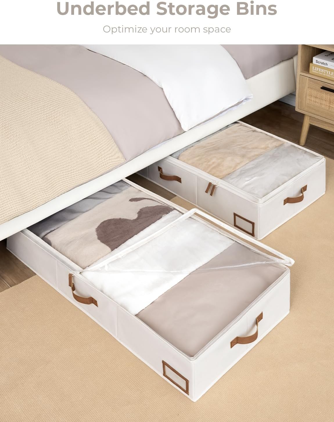 StorageWorks Extra Large Under Bed Storage Containers with Handles and Label Holder, 2 Pack
