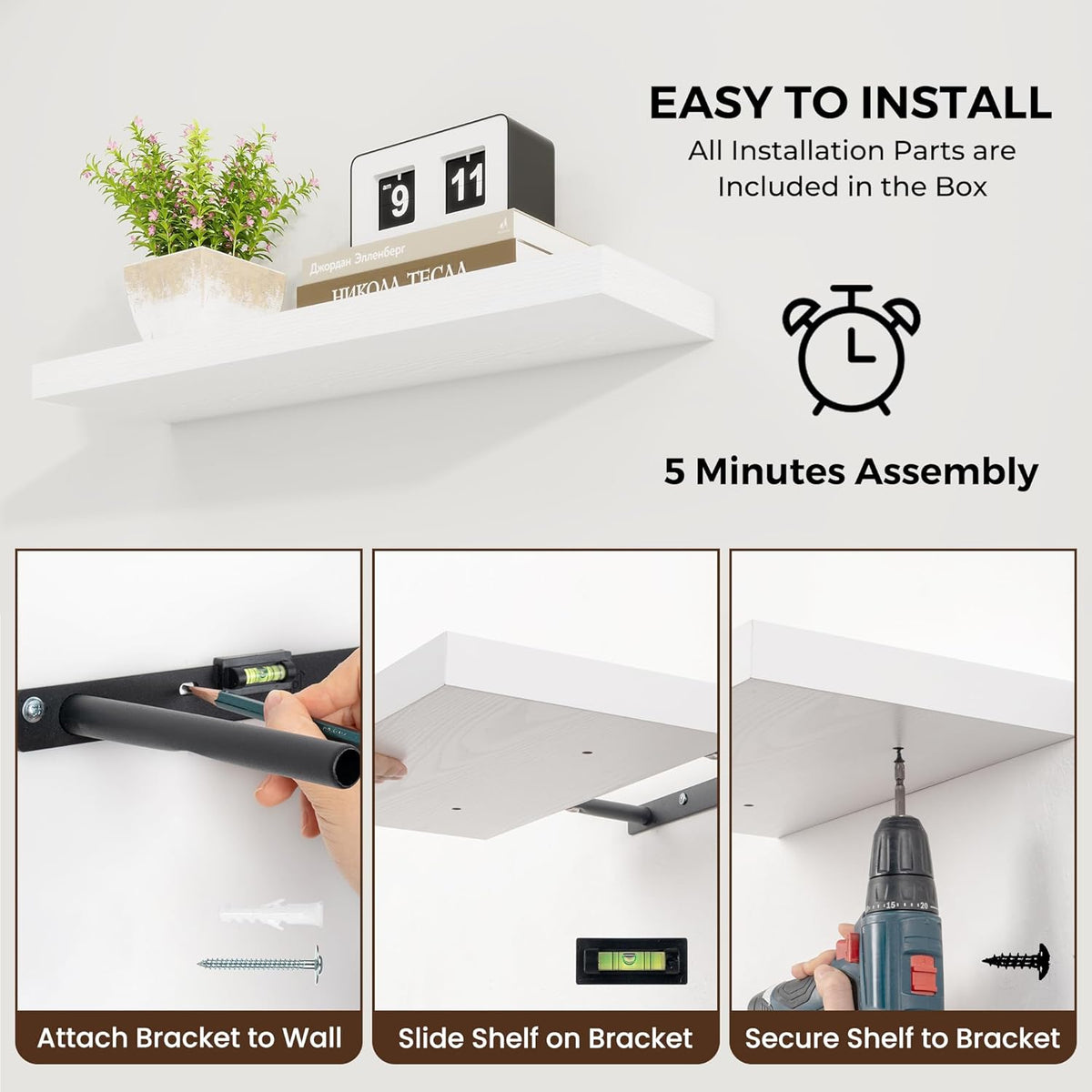 24 inch Floating Shelves Long Floating Shelves for Wall Large Wall Mounted Shelves with Invisible