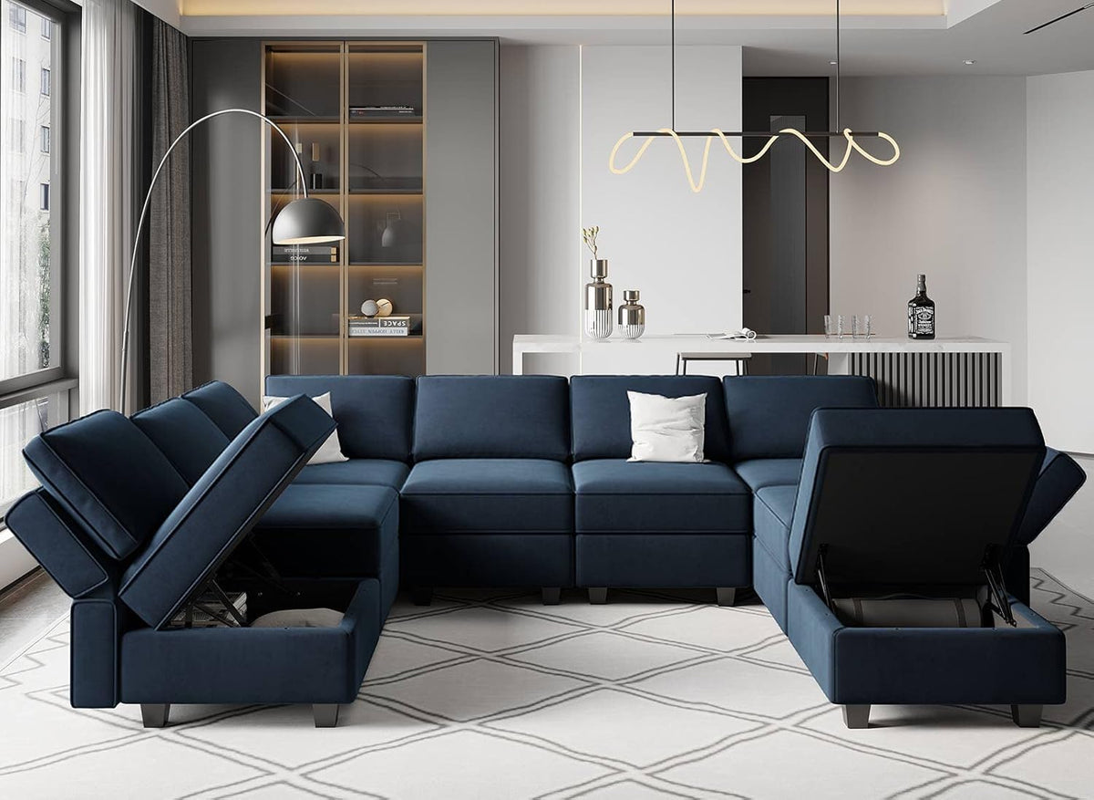 Belffin Modular Velvet Sectional Sofa with Storage Seat Oversized U Shaped Couch with Reversible