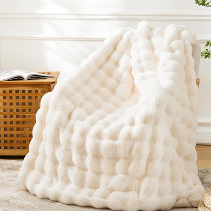 BENVWE Faux Fur Throw Blanket for Couch - Cozy Plush Fluffy Soft Thick Bubble Blanket for Living