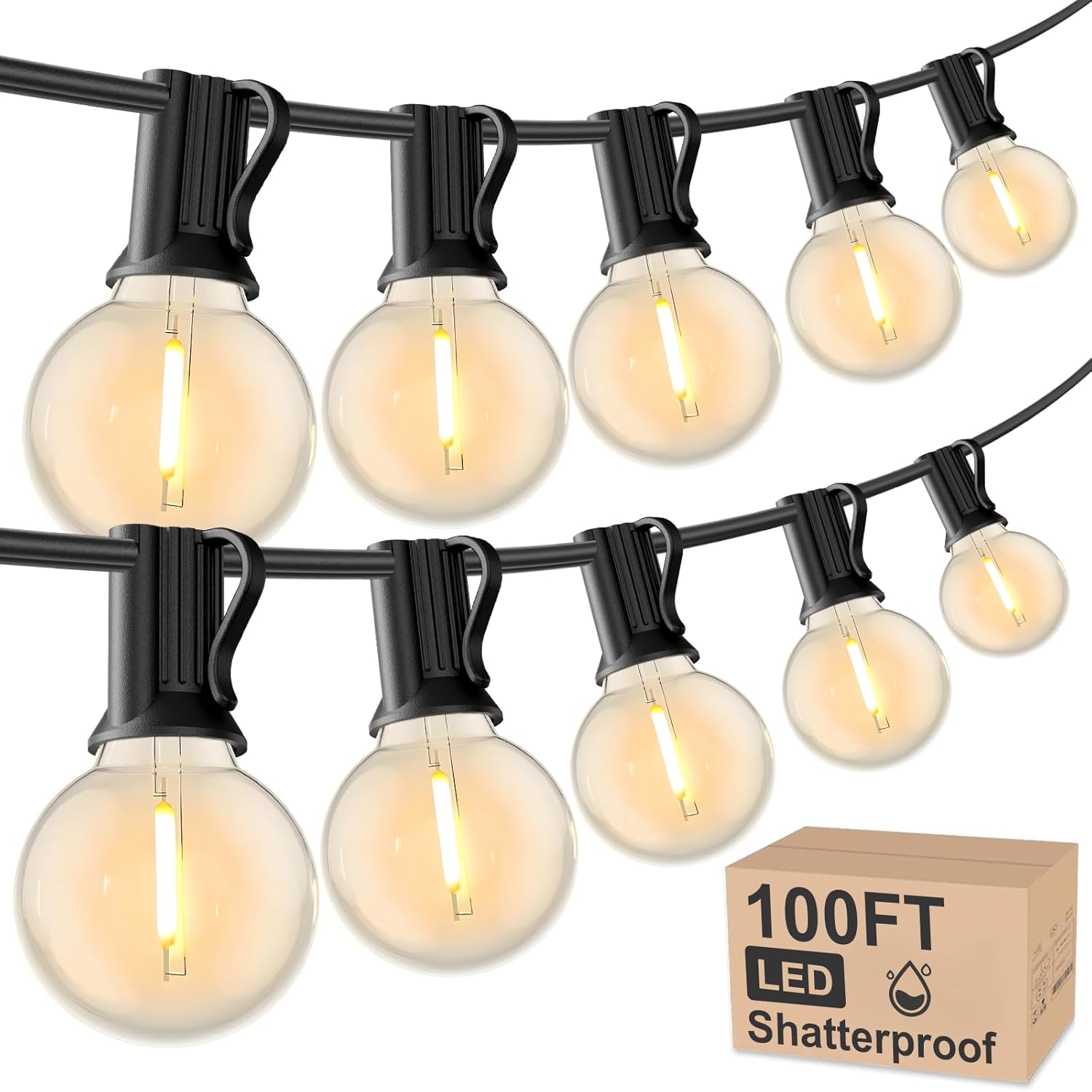 RTTY Outdoor String Lights 100 FT Globe LED Patio Lights with G40 Plastic Bulbs,Waterproof