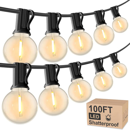 RTTY Outdoor String Lights 100 FT Globe LED Patio Lights with G40 Plastic Bulbs,Waterproof