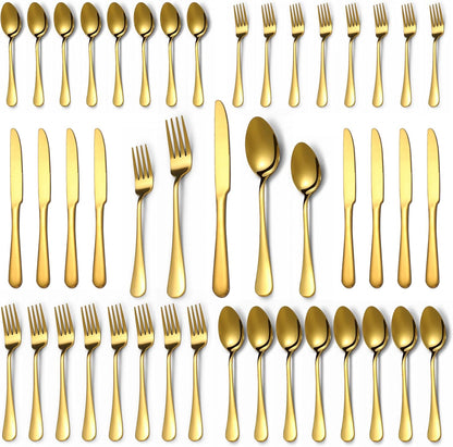 Lazycorner 40 Pcs Gold Silverware Set for 8, Food Grade Stainless Steel Flatware Set Include