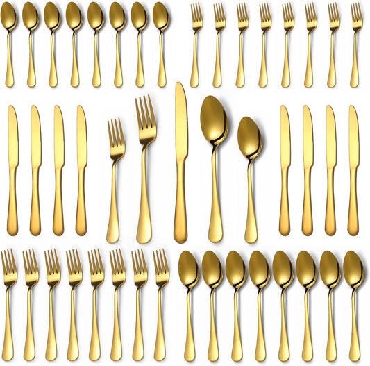 Lazycorner 40 Pcs Gold Silverware Set for 8, Food Grade Stainless Steel Flatware Set Include