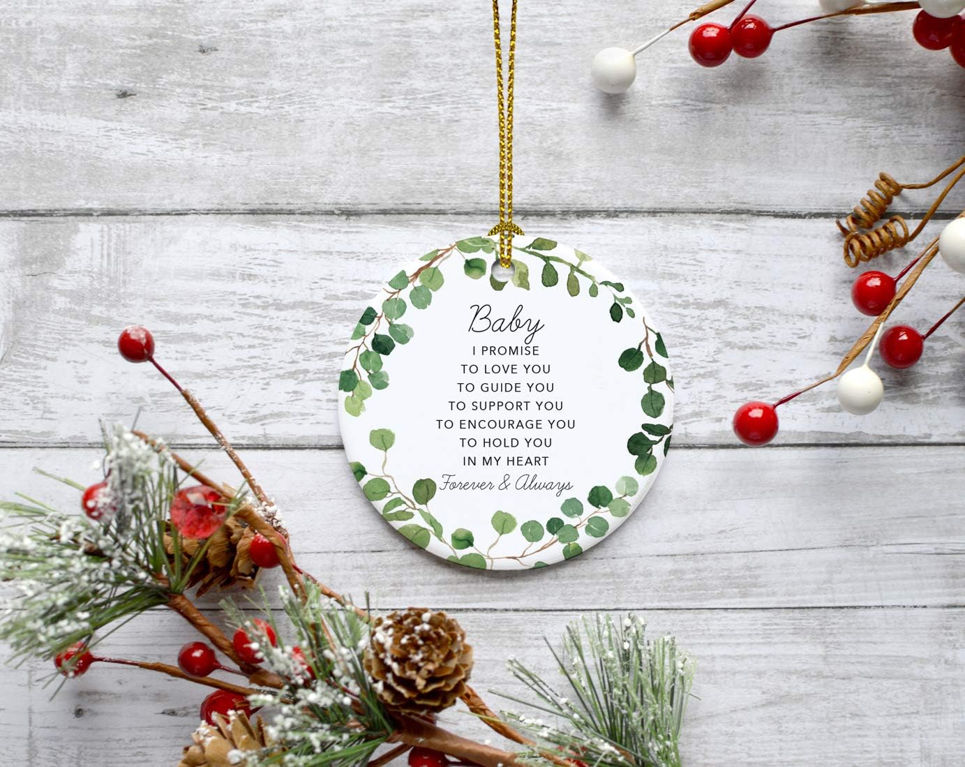 Andaz Press Round Ceramic Porcelain Christmas Tree Ornament Gift, Baby I Promise to Love You