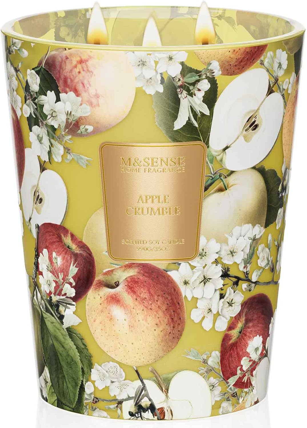 M&SENSE Extra Large Candle Apple Crumble Scented, 3-Wick 35oz 150H Long Lasting, Natural Soy Wax