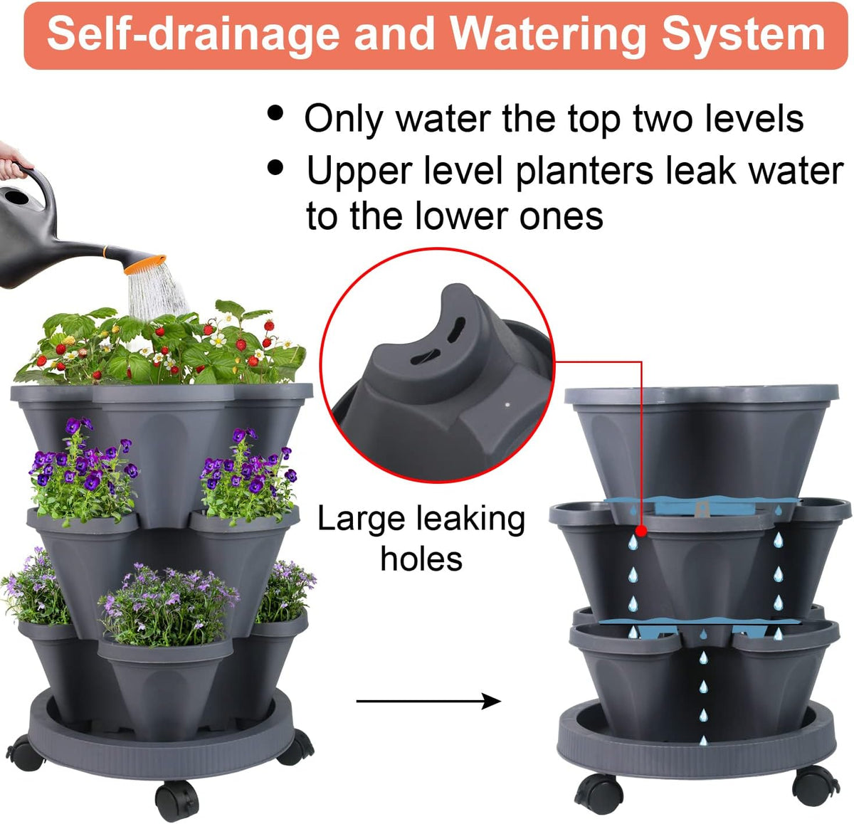 Vertical Planter 3 Tier Stackable Planters Garden Planters Strawberry Herb Flower and Vegetable