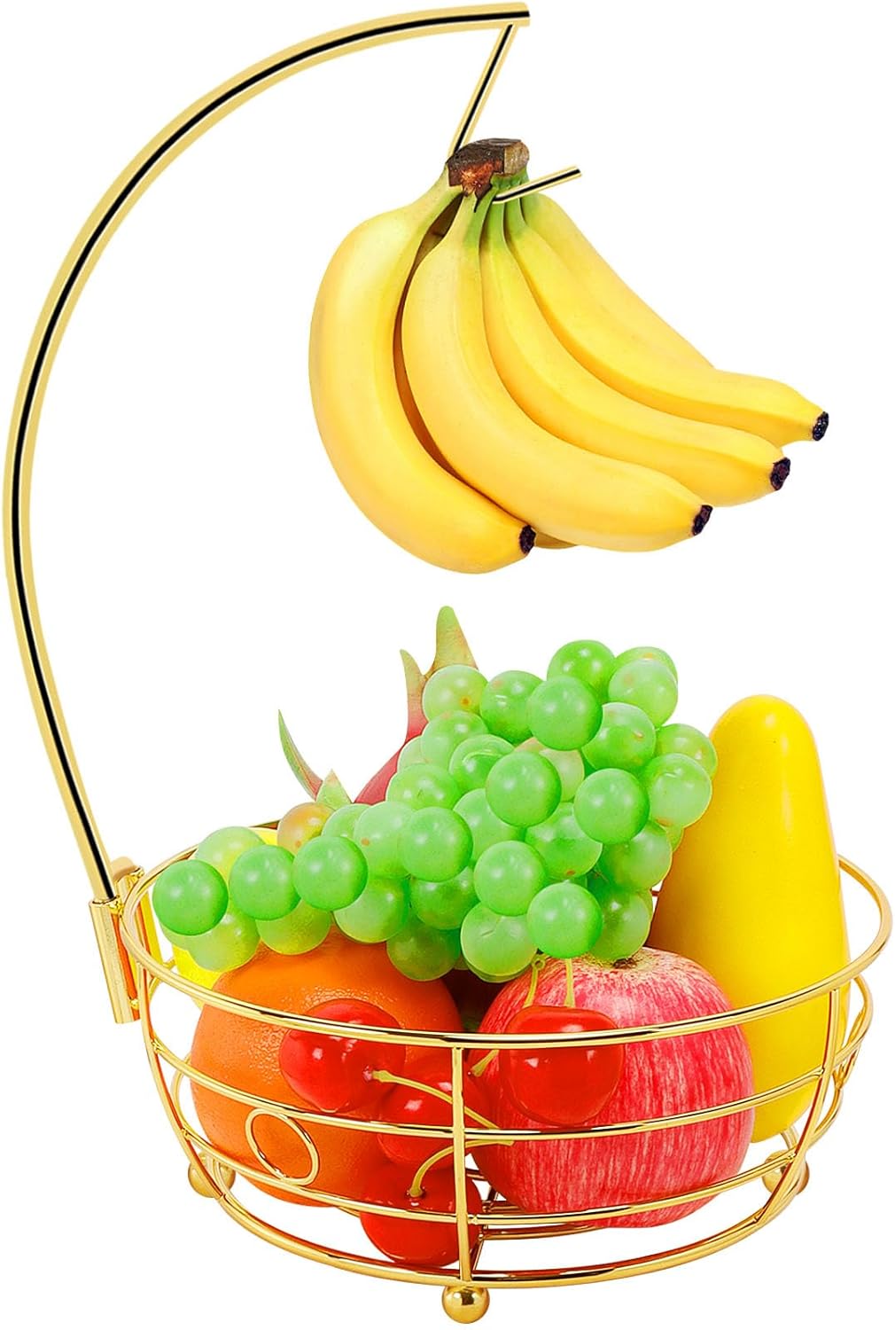 Livabber Countertop Fruit Basket Bowl with Banana Hanger, Modern Standing Fruit Vegetable Bowl