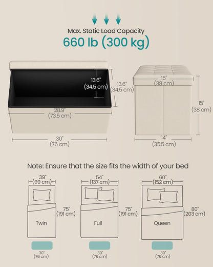 SONGMICS MAZIE Collection - 30 Inches Folding Storage Ottoman Bench, Ottoman Foot Rest, End of Bed