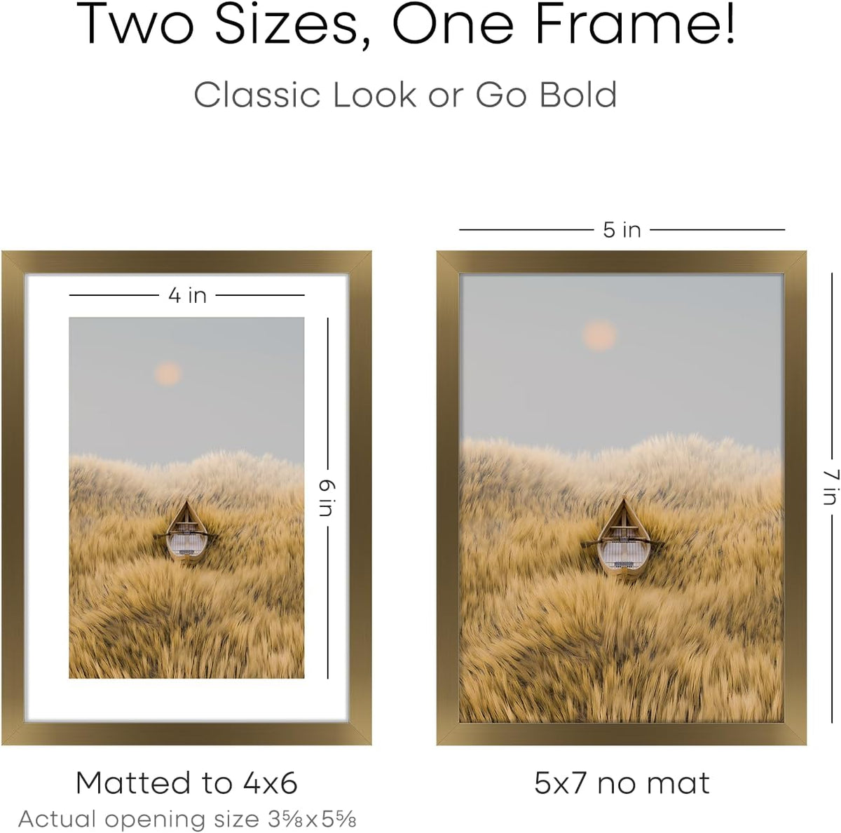 Homeforia 5x7 Picture Frame Bronze, High End Metal 5 x 7 Brass Frames with Mat 4 x 6 for Art, 5x7