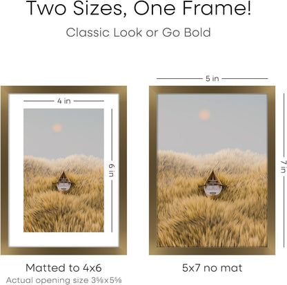Homeforia 5x7 Picture Frame Bronze, High End Metal 5 x 7 Brass Frames with Mat 4 x 6 for Art, 5x7