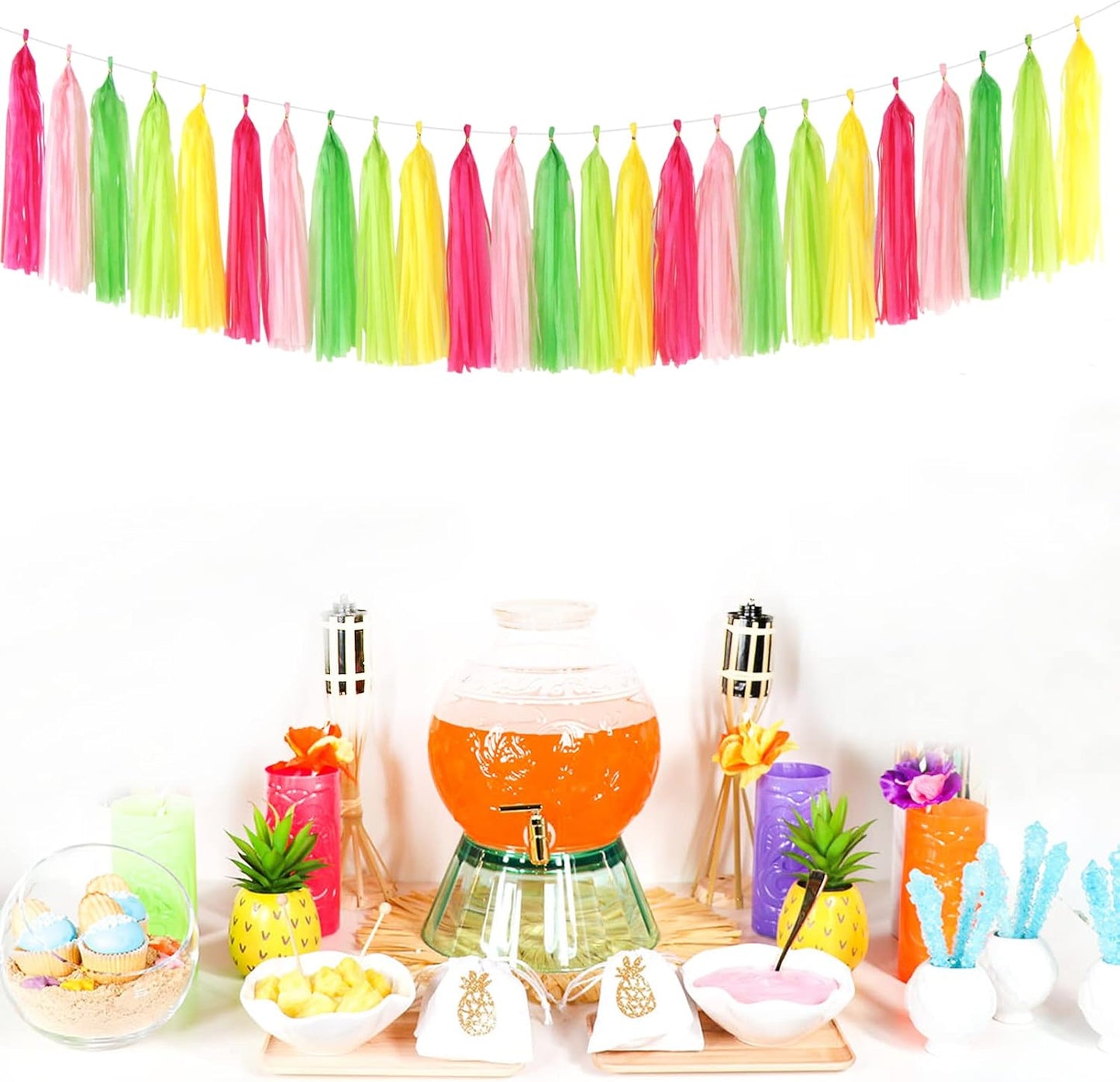 Hawaiian-Themed Pool Party-Decorations Tassel Garland - 25pcs Tropical Jungle Aloha Birthday