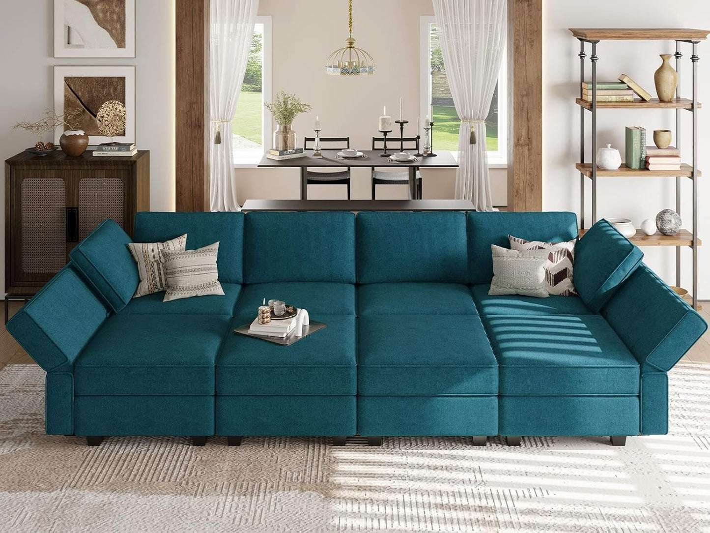 Belffin Modular Sectional Sleeper Sofa Bed Convertible Sectional Couches for Living Room. Peacock