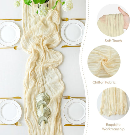 Sioloc 1 Pack Beige Cheesecloth Table Runner Fall Autumn Decor for Home 10ft Table Cloth for Tea