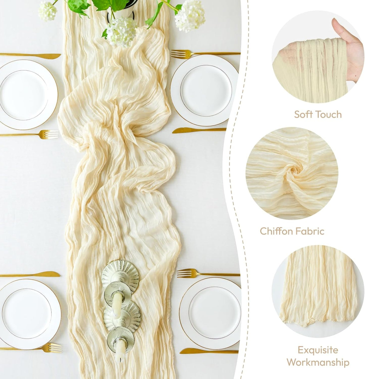 Sioloc 5 Pack Beige Cheesecloth Table Runner Fall Autumn Decor for Home 10ft Table Cloth for Tea