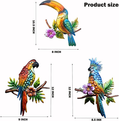 J-Fly Metal Parrot Wall Decor Tropical Outdoor Wall Decor Parrot Outdoor Wall Art Metal Bird