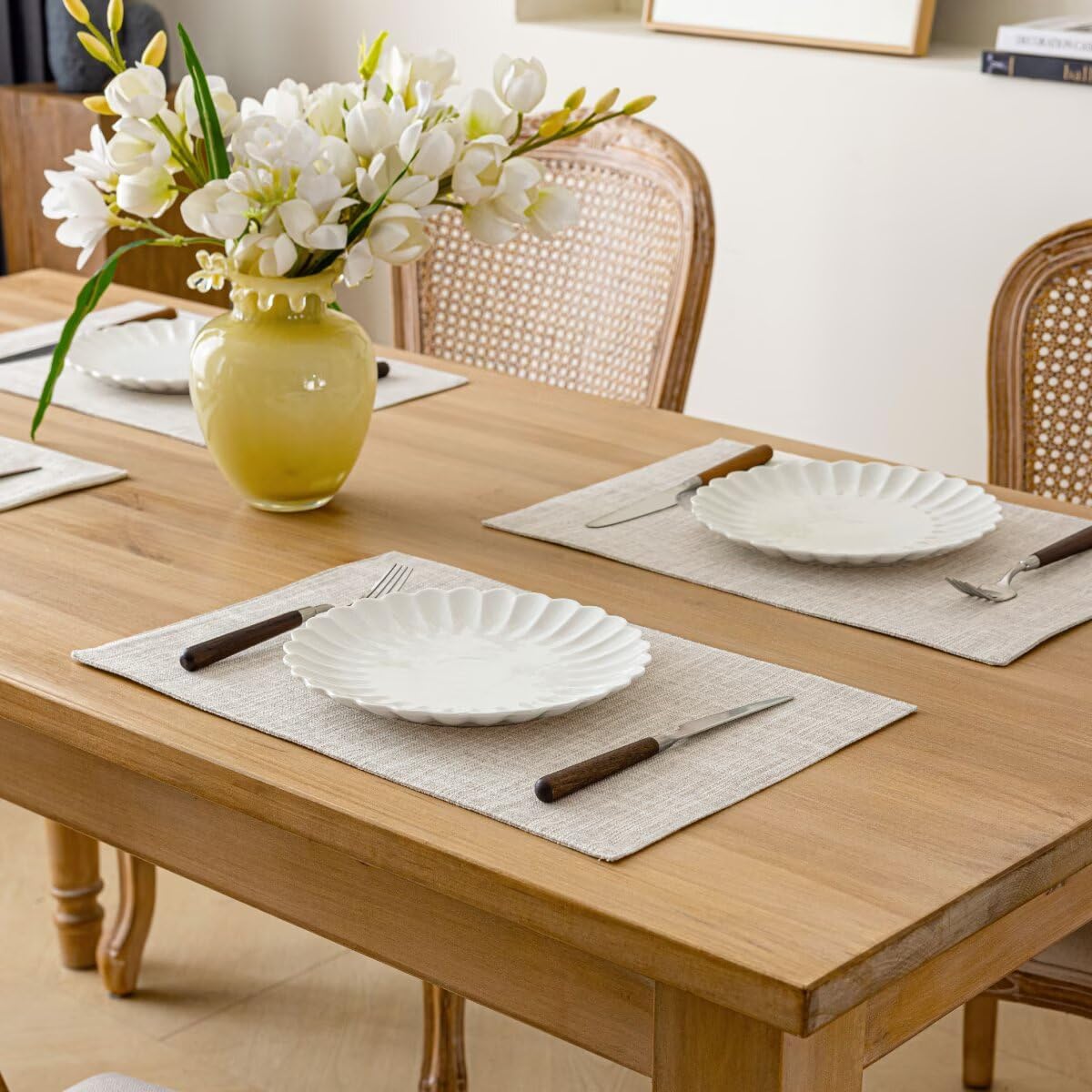 Placemats Set of 6, Bilayer Thickened Linen Place Mats Heat Resistant Machine Washable Wrinkle Free