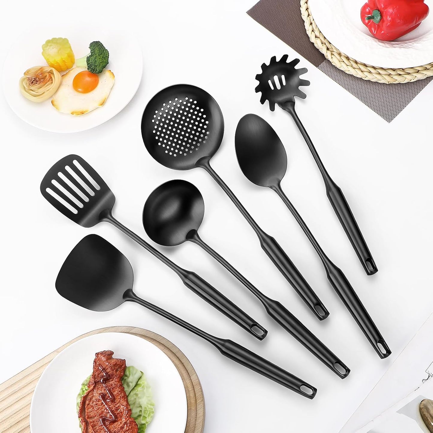 304 Stainless Steel Cooking Utensil,Kitchen Kitchen Utensil with Spatula, Solid Spoon, Ladle