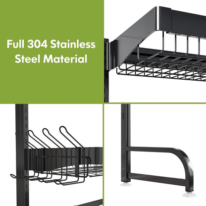 3 Tier Extra Large Stainless Steel Expandable Over The Sink Dish Drainer Drying Rack, Rust Proof