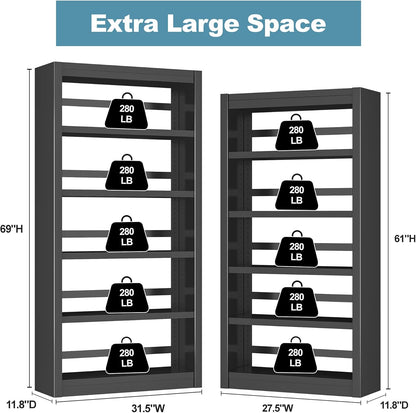 Bookshelf, 5-Tier Sturdy Bookcase, Adjustable Book Shelf, Large Capacity per Shelf, Modern Book