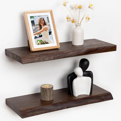 RICHFOCUS Live Edge Elm Floating Shelves - 24" W x 9.3" D Rustic Solid Wood Wall Shelves with