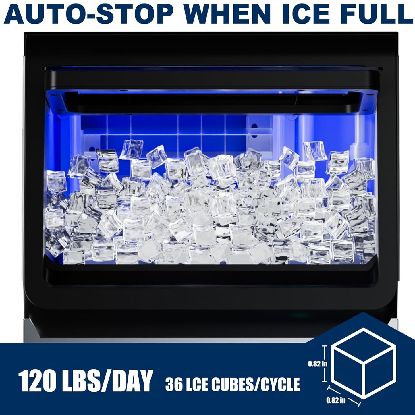 Ice Maker Commercial Ice Machine, 120lbs Per Day, Auto-Cleaning, Countertop Ice Maker with Basket