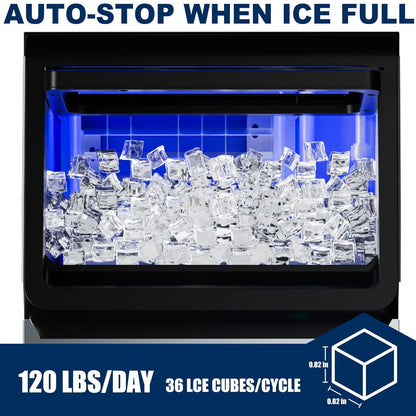 Ice Maker Commercial Ice Machine, 120lbs Per Day, Auto-Cleaning, Countertop Ice Maker with Basket