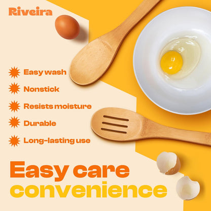 Riveira Bamboo Wooden Spoons for Cooking 3-Piece, Apartment Essentials Wood Spatula Spoon Nonstick