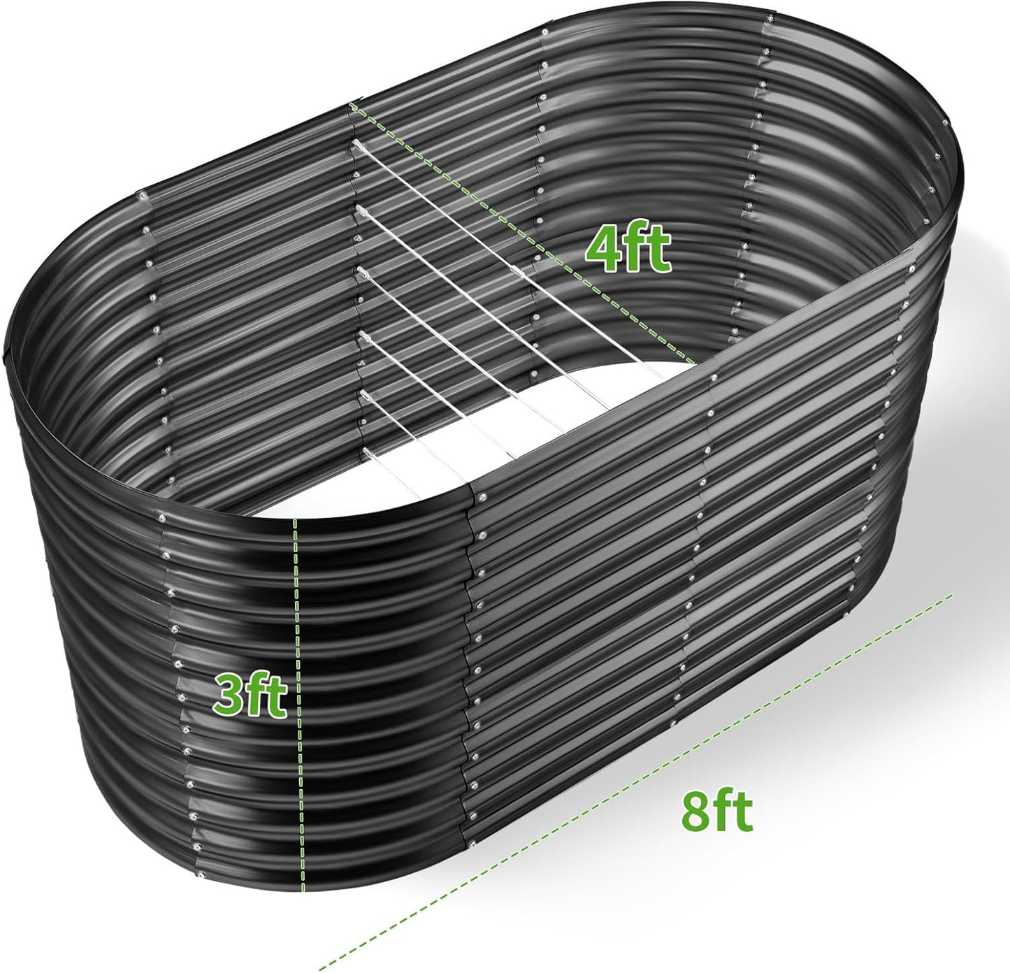 Land Guard 8x4x3ft Oval Galvanized Raised Garden Beds, Large-Capacity Metal Planter Box Outdoor