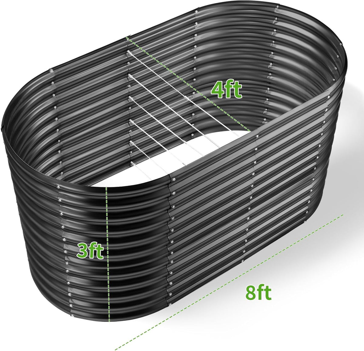 Land Guard 8x4x3ft Oval Galvanized Raised Garden Beds, Large-Capacity Metal Planter Box Outdoor