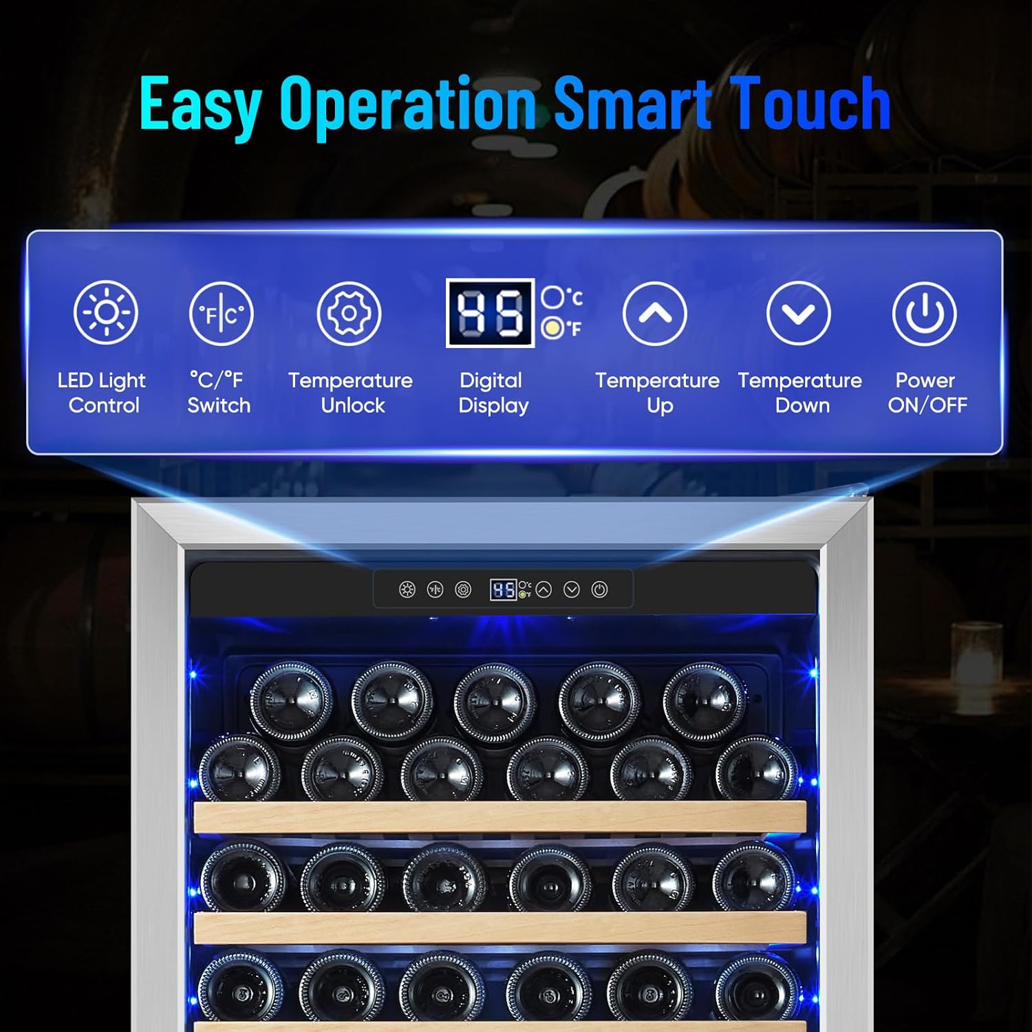 Freestanding 180 Bottle Wine Fridge - 24" Built-in Cooler with Upgraded Compressor Cooling and