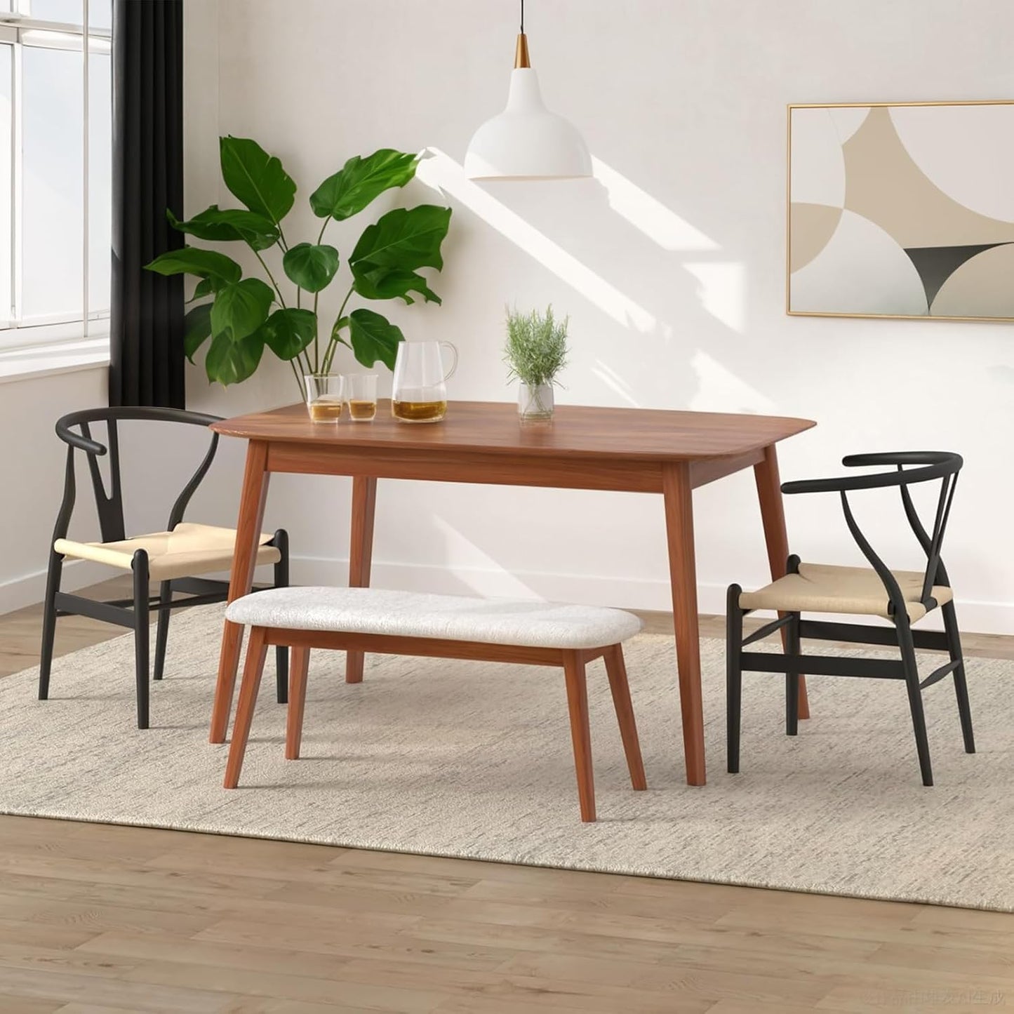 Wishbone Chair Natural Solid Wood Dining Chair/Hans Wegner Y Chair Rattan and Wood Accent Armrest