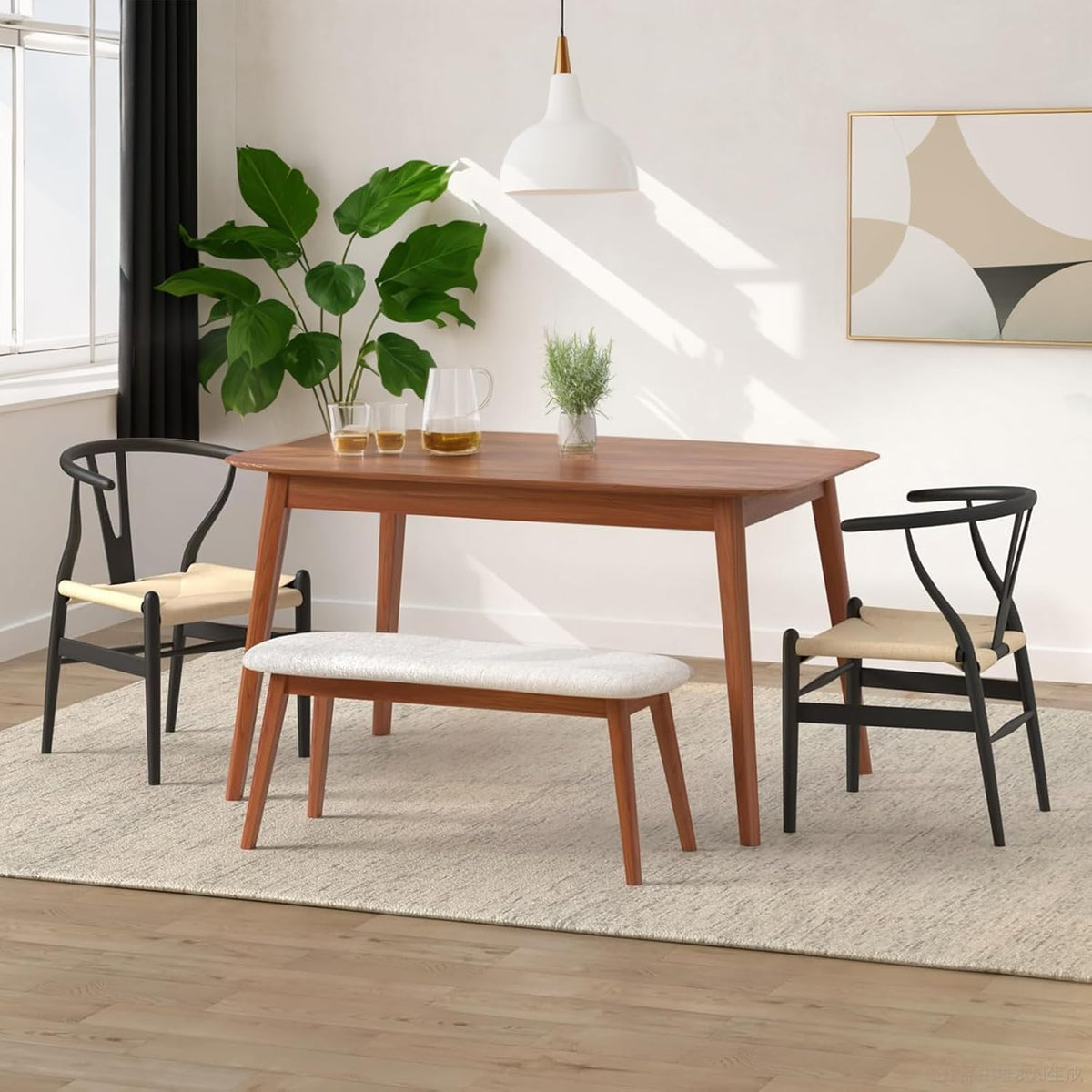 Wishbone Chair Natural Solid Wood Dining Chair/Hans Wegner Y Chair Rattan and Wood Accent Armrest