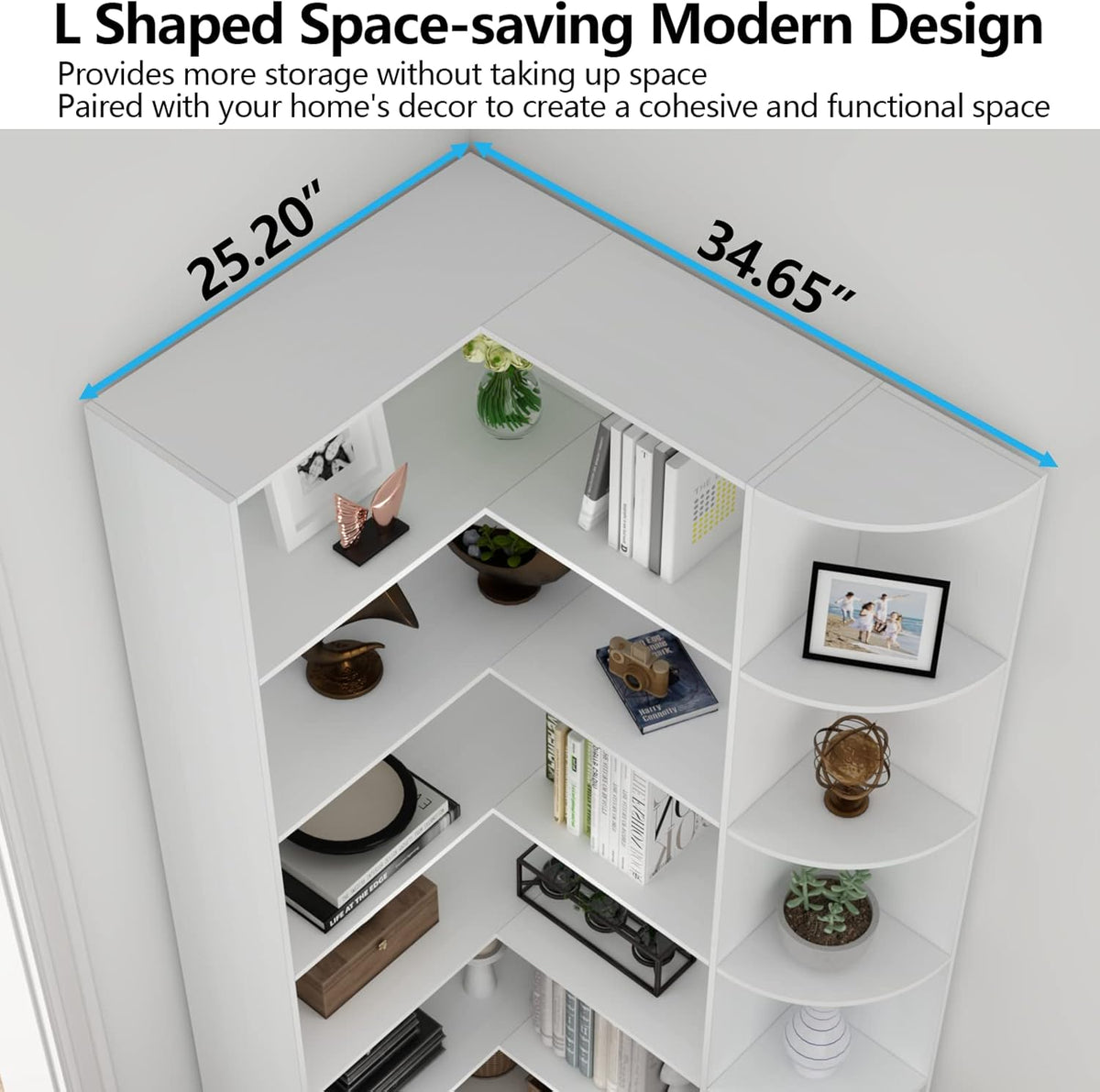 Loomie White Book Shelf, 6 Tiers Shelf Large Tall Corner Etagere Bookcase with Full Baffle