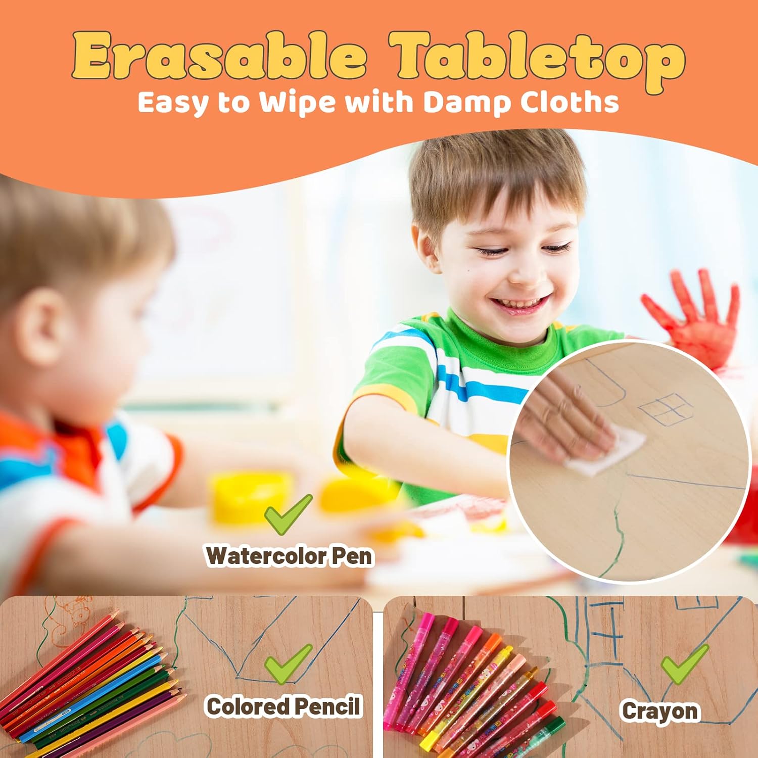 FUNLIO Kids Table and 4 Chairs Set for Ages 3-8, Height Adjustable Toddler Table and Chair Set