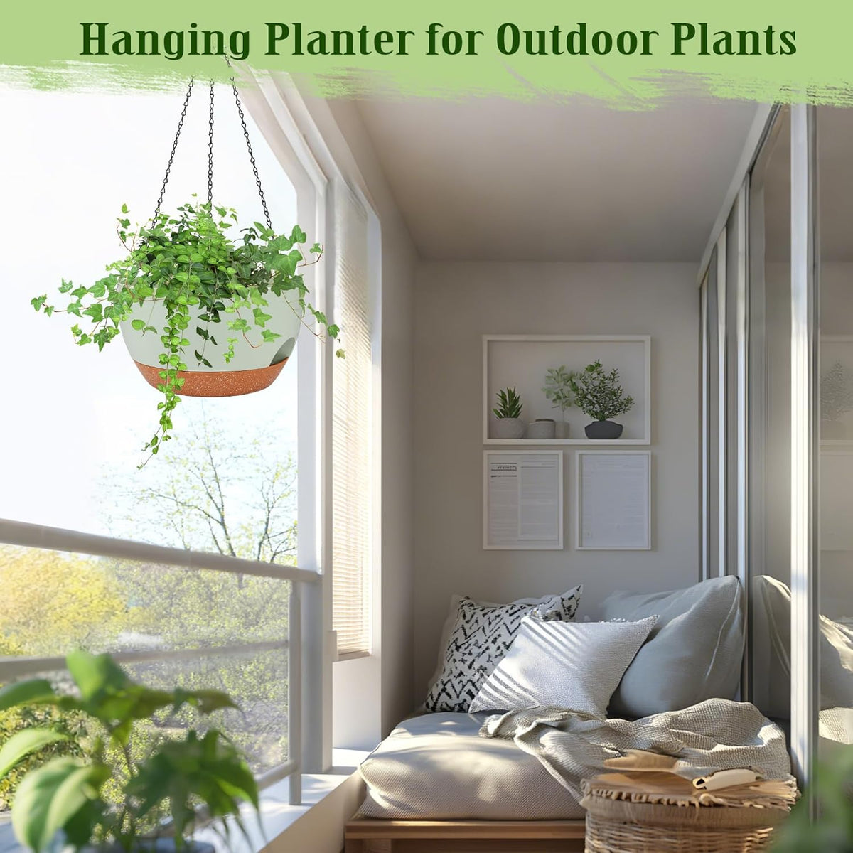 Hanging Planters for Outdoor Indoor Plants, 2 Pack 12 Inch Hanging Basket Plants Outdoor, Self