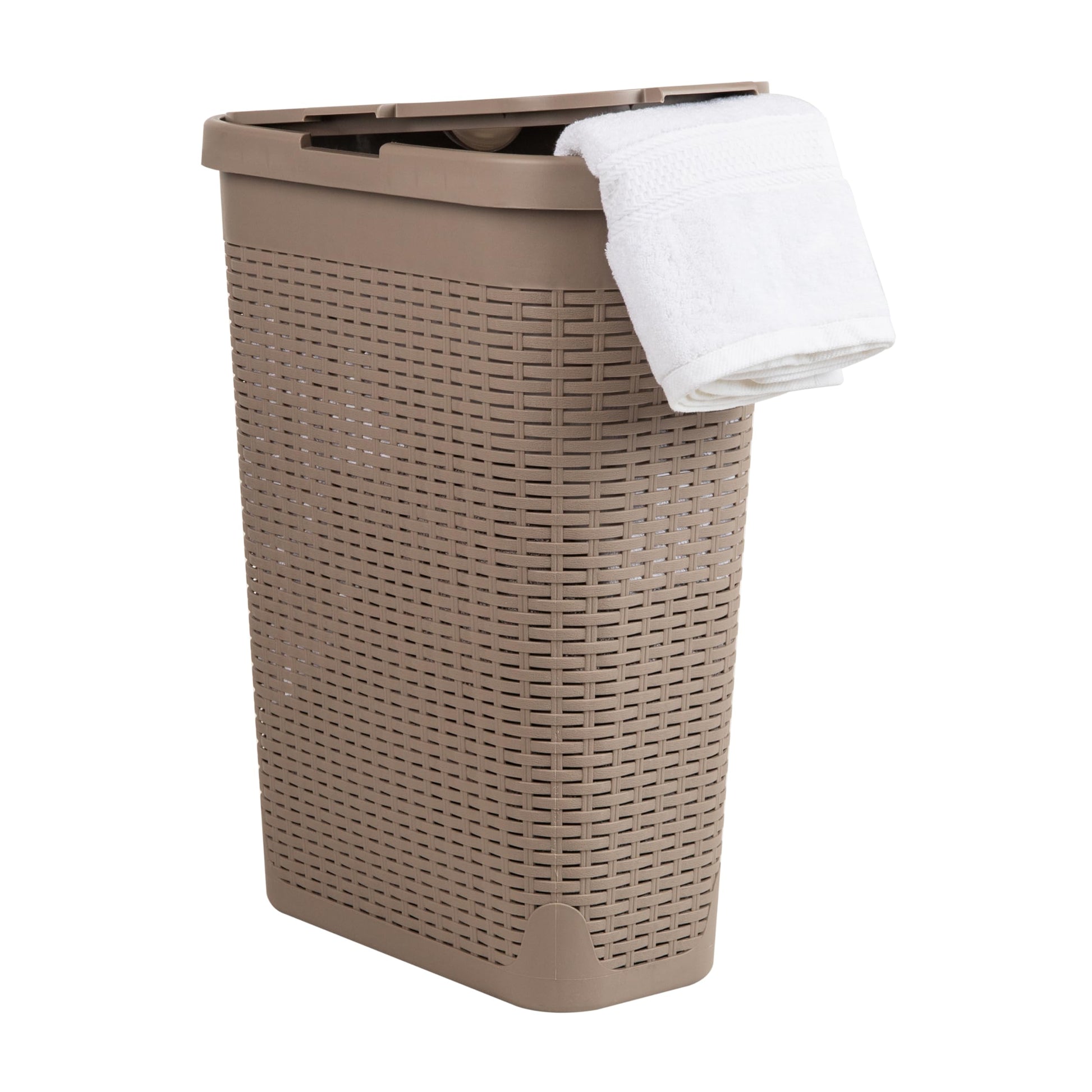 Mind Reader Slim Laundry Hamper with Lid, 40L Clothes Basket, Narrow Tapered Design with Ventilated