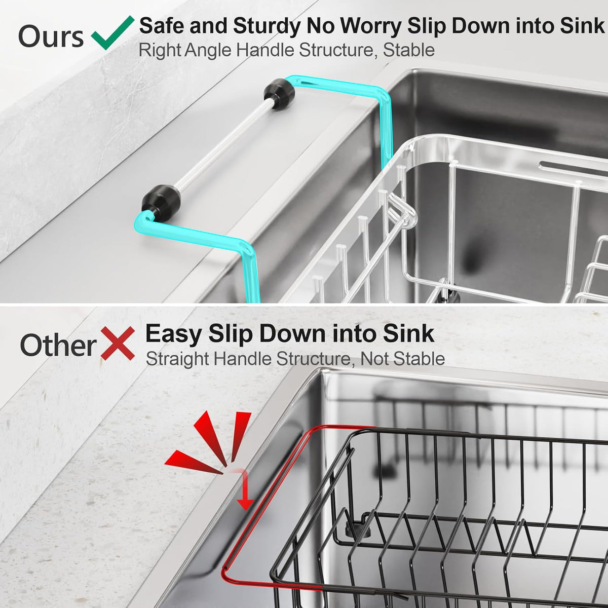 GSlife Expandable in Sink Small Dish Drying Rack - Stainless Steel Capacity Adjustable Over The