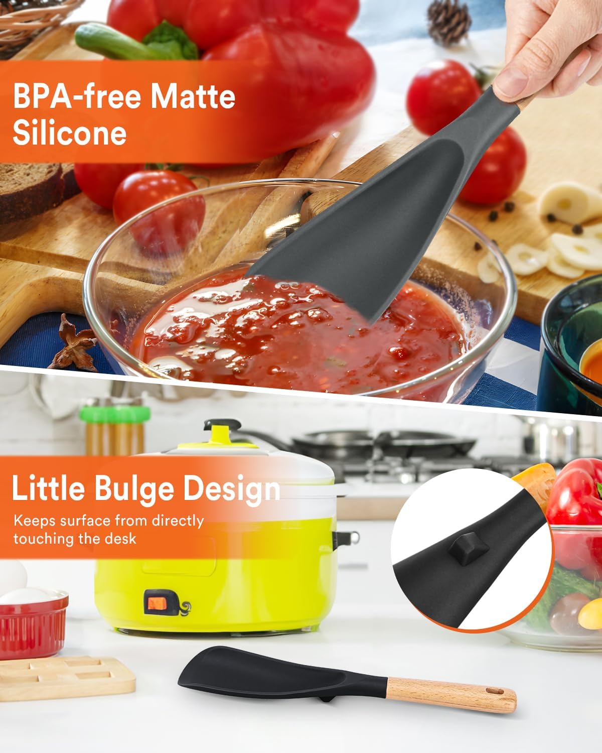Cooking Spoon for Nonstick Cookwares, Great for Cooking and Serving Sturdy BPA-Free Matte Silicone