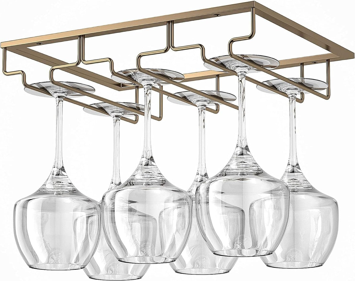 Wine Glass Rack - Under Cabinet Stemware Wine Glass Holder Glasses Storage Hanger 2 Pack Metal