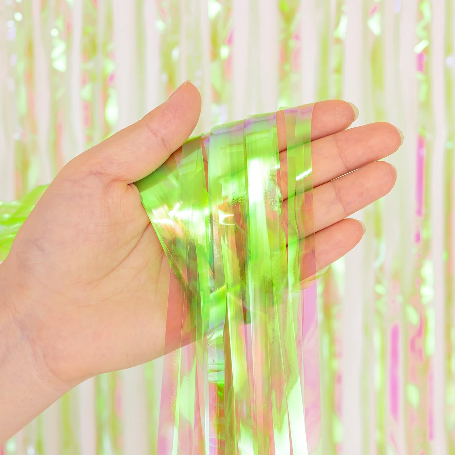 BRAVESHINE Iridescent Foil Fringe Backdrop - 2 Pack 3.2 x 6.5 ft Holographic Tinsel Curtain Party
